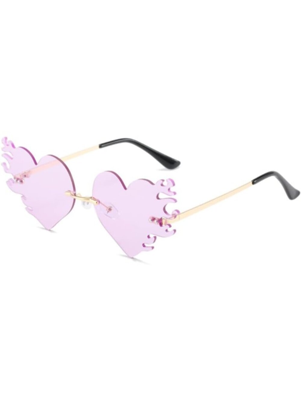 Women's Purple Trendy Rimless Melting Heart Fire Flame Novelty Sunglasses